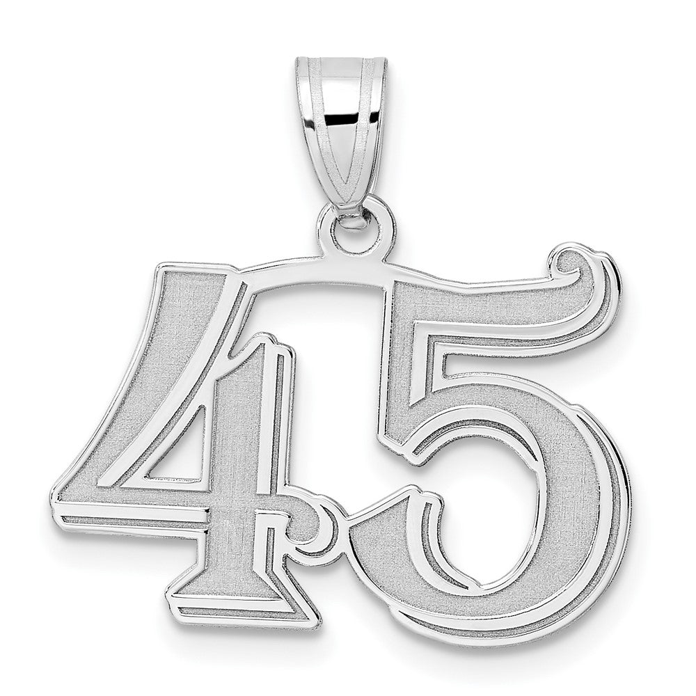 14K White Gold Polished Etched Number 45 Pendant