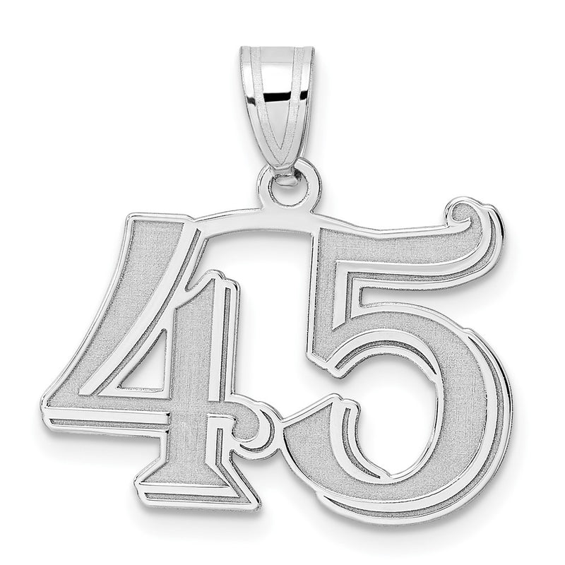 14K White Gold Polished Etched Number 45 Pendant
