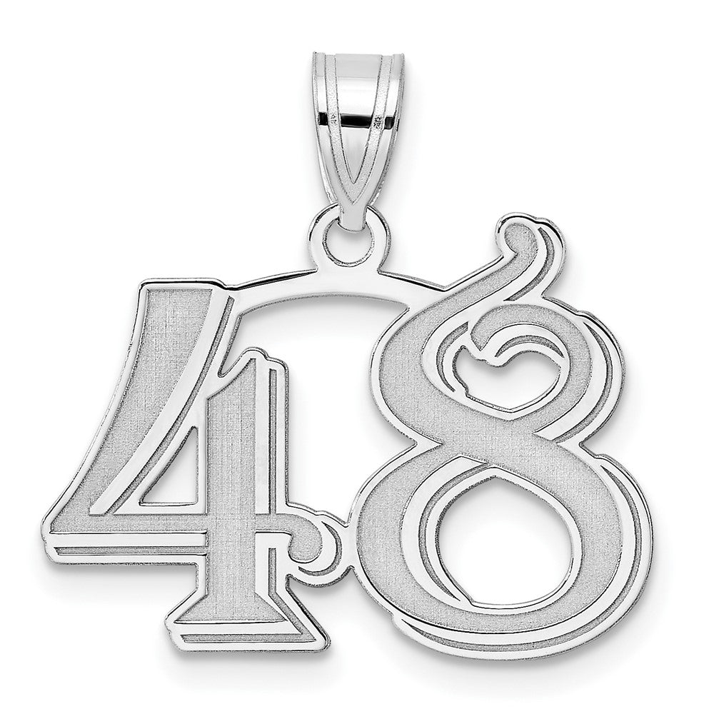 14K White Gold Polished Etched Number 48 Pendant