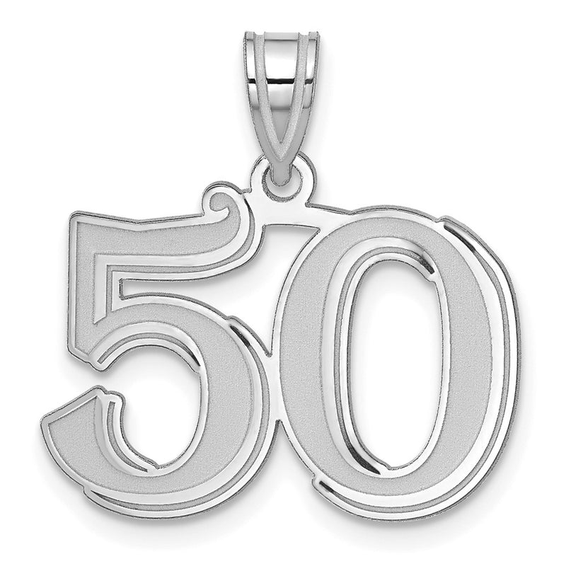 14K White Gold Polished Etched Number 50 Pendant