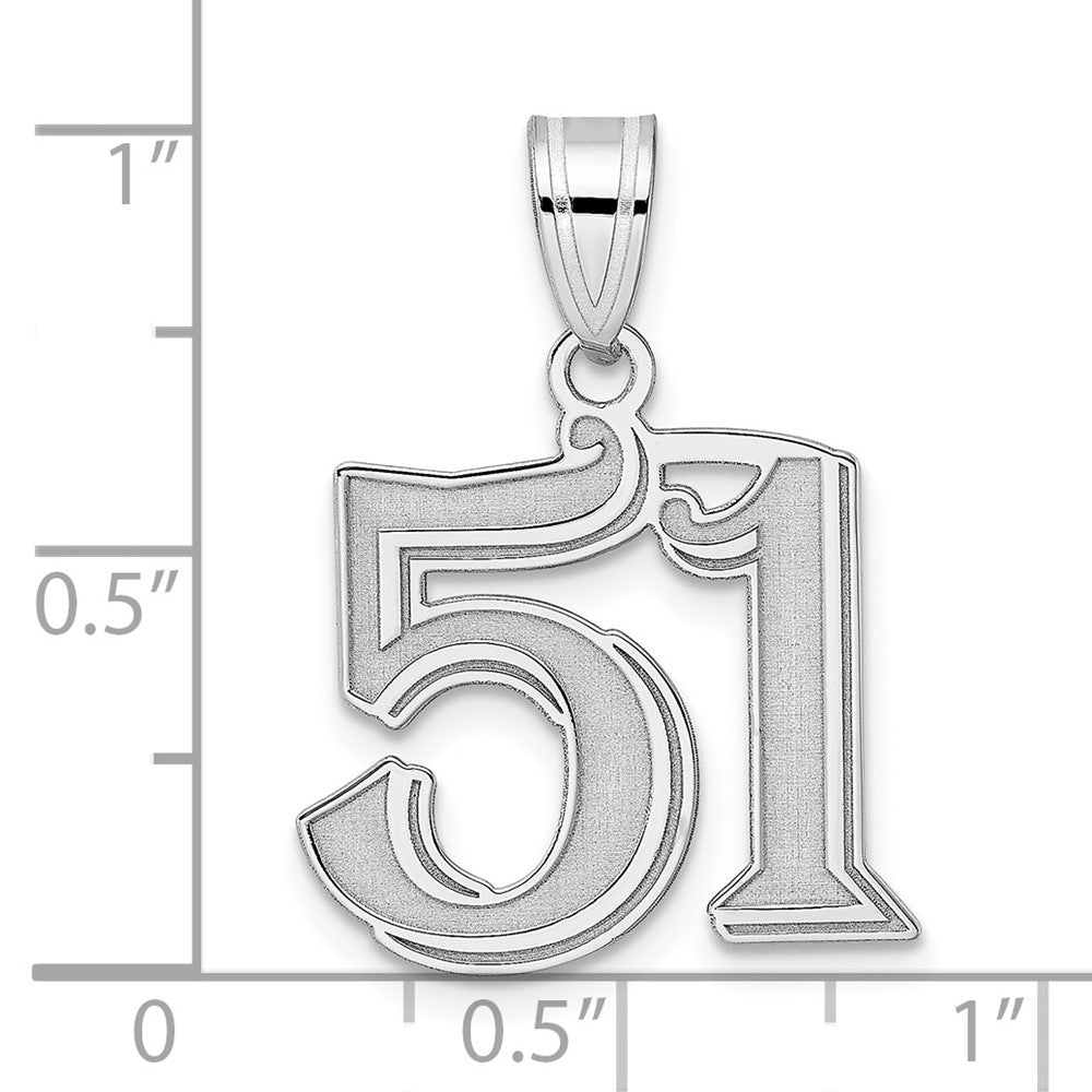 14K White Gold Polished Etched Number 51 Pendant