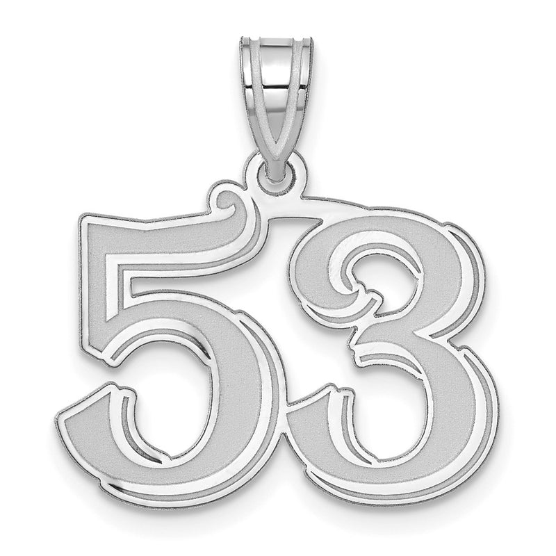 14K White Gold Polished Etched Number 53 Pendant