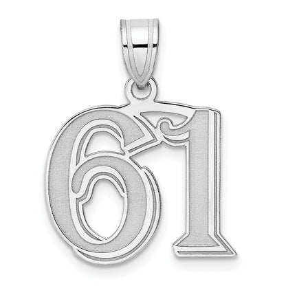 14K White Gold Polished Etched Number 61 Pendant