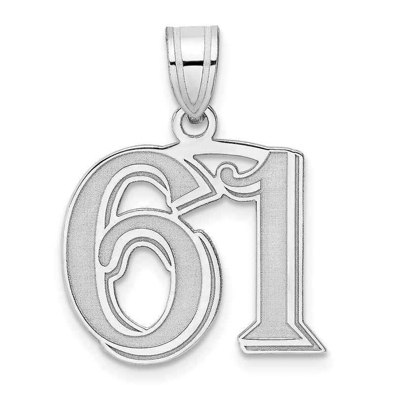 14K White Gold Polished Etched Number 61 Pendant