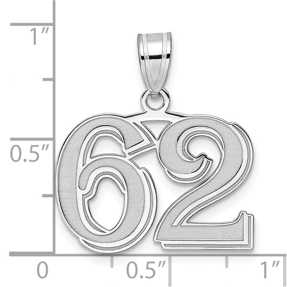 14K White Gold Polished Etched Number 62 Pendant