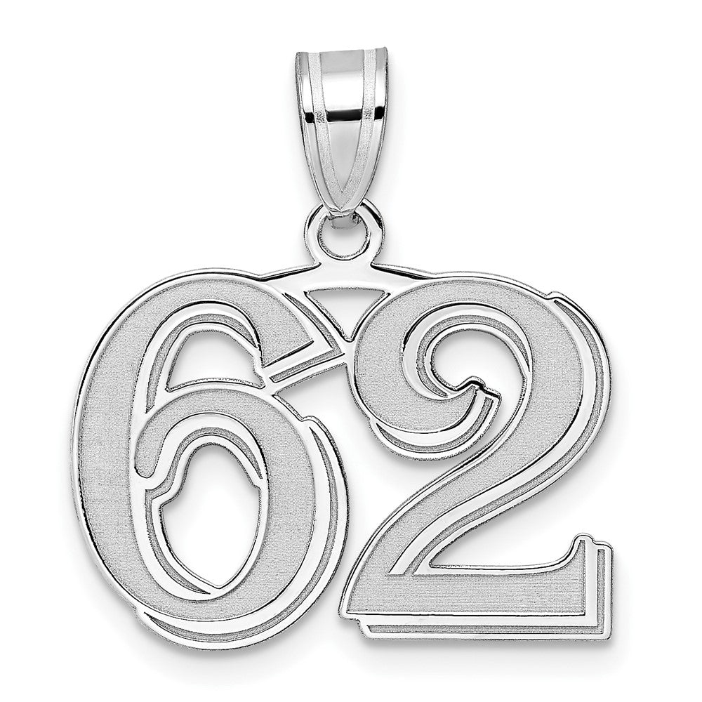 14K White Gold Polished Etched Number 62 Pendant