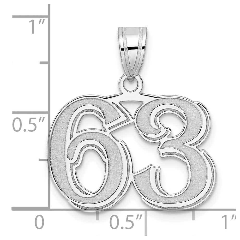 14K White Gold Polished Etched Number 63 Pendant