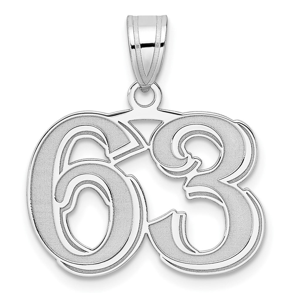 14K White Gold Polished Etched Number 63 Pendant