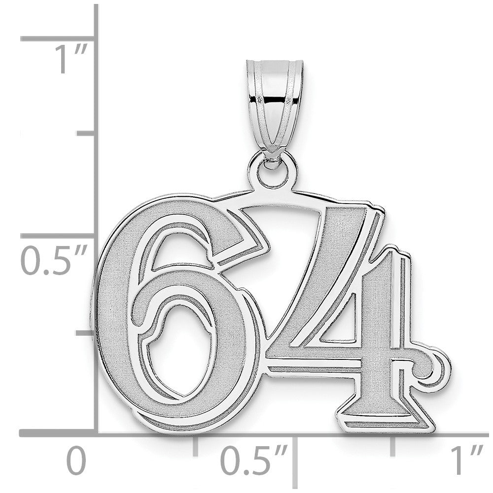 14K White Gold Polished Etched Number 64 Pendant