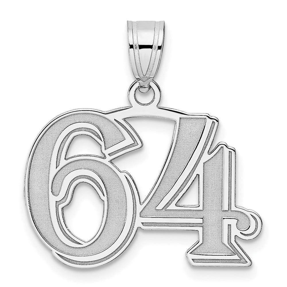14K White Gold Polished Etched Number 64 Pendant