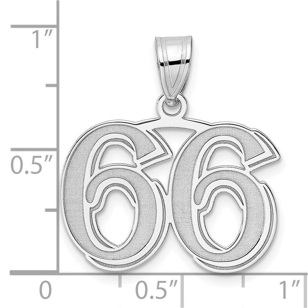 14K White Gold Polished Etched Number 66 Pendant