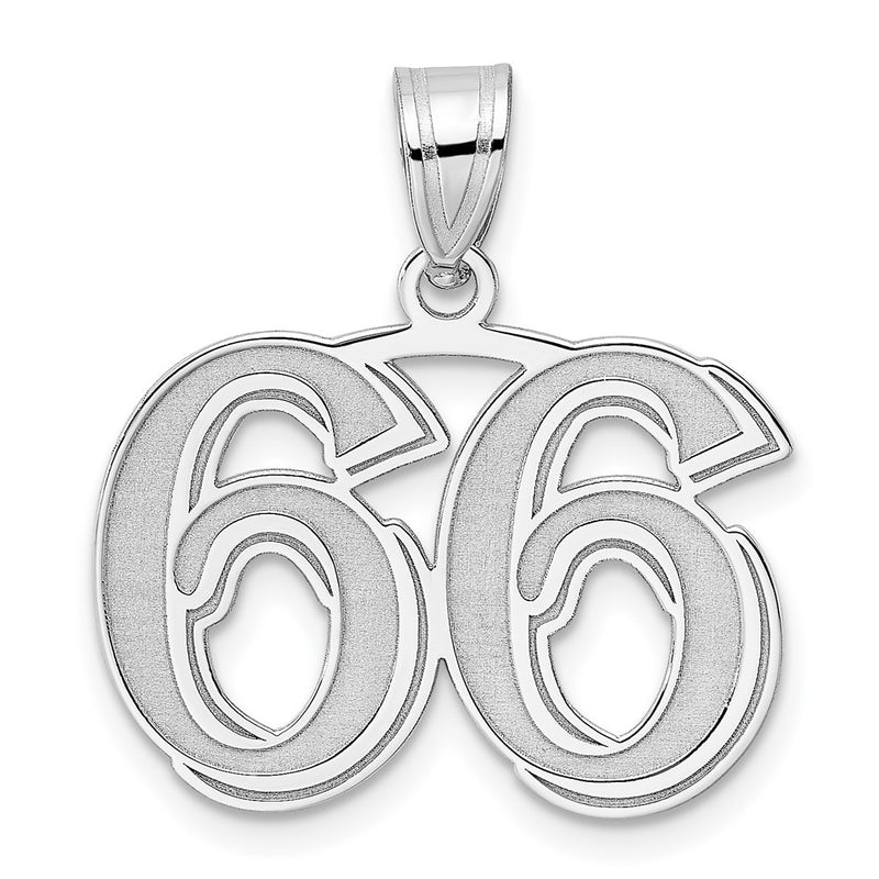 14K White Gold Polished Etched Number 66 Pendant