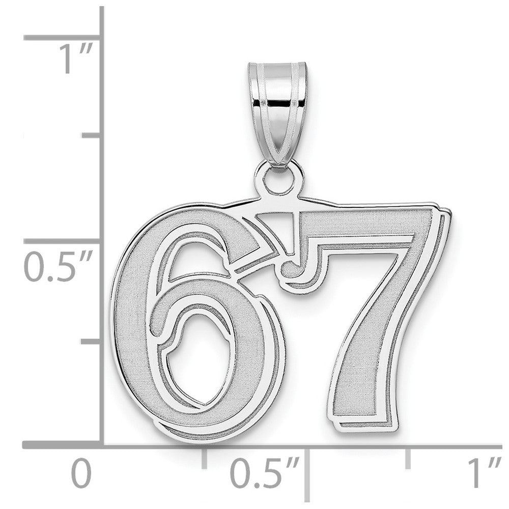 14K White Gold Polished Etched Number 67 Pendant