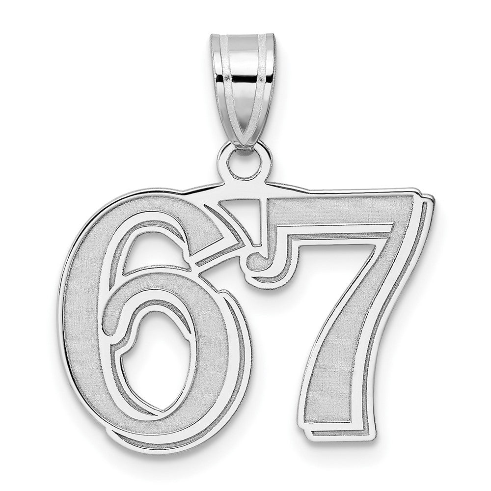 14K White Gold Polished Etched Number 67 Pendant