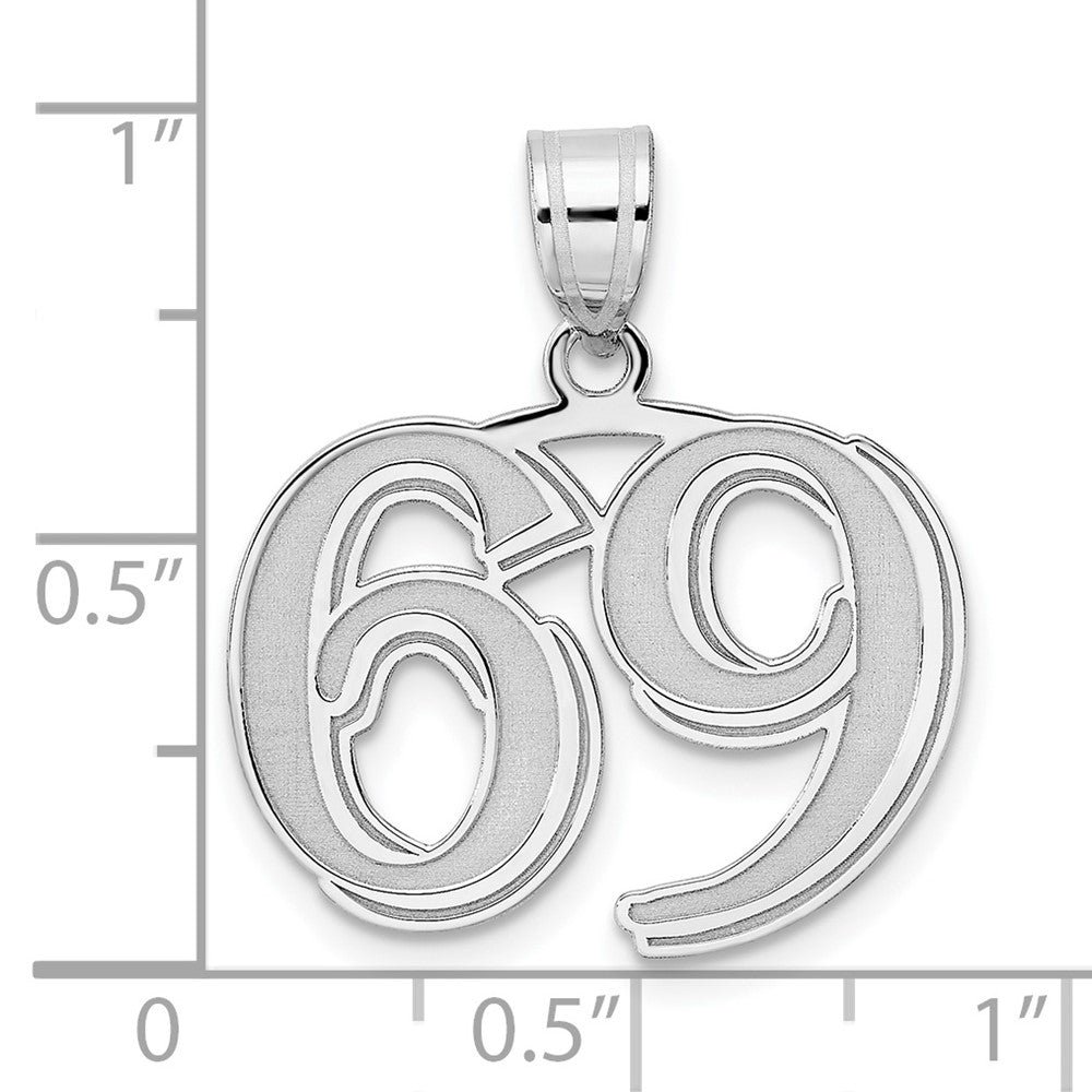 14K White Gold Polished Etched Number 69 Pendant
