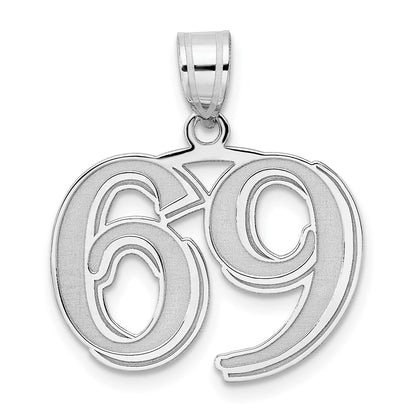 14K White Gold Polished Etched Number 69 Pendant