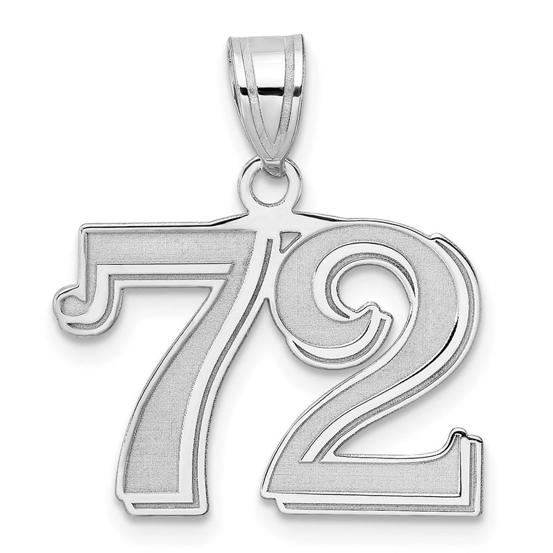 14K White Gold Polished Etched Number 72 Pendant