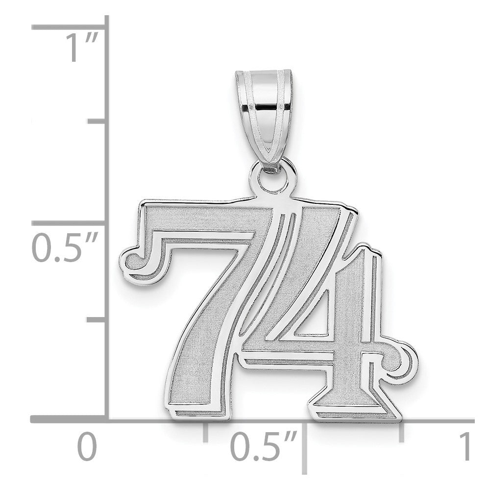 14K White Gold Polished Etched Number 74 Pendant