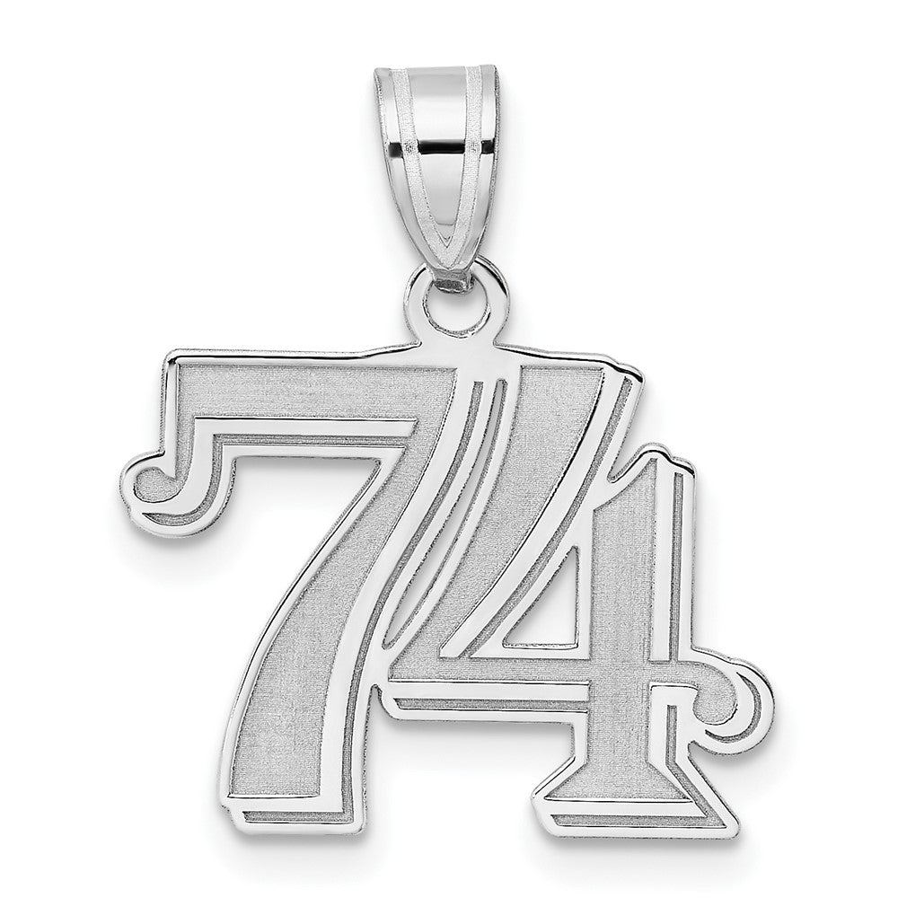14K White Gold Polished Etched Number 74 Pendant