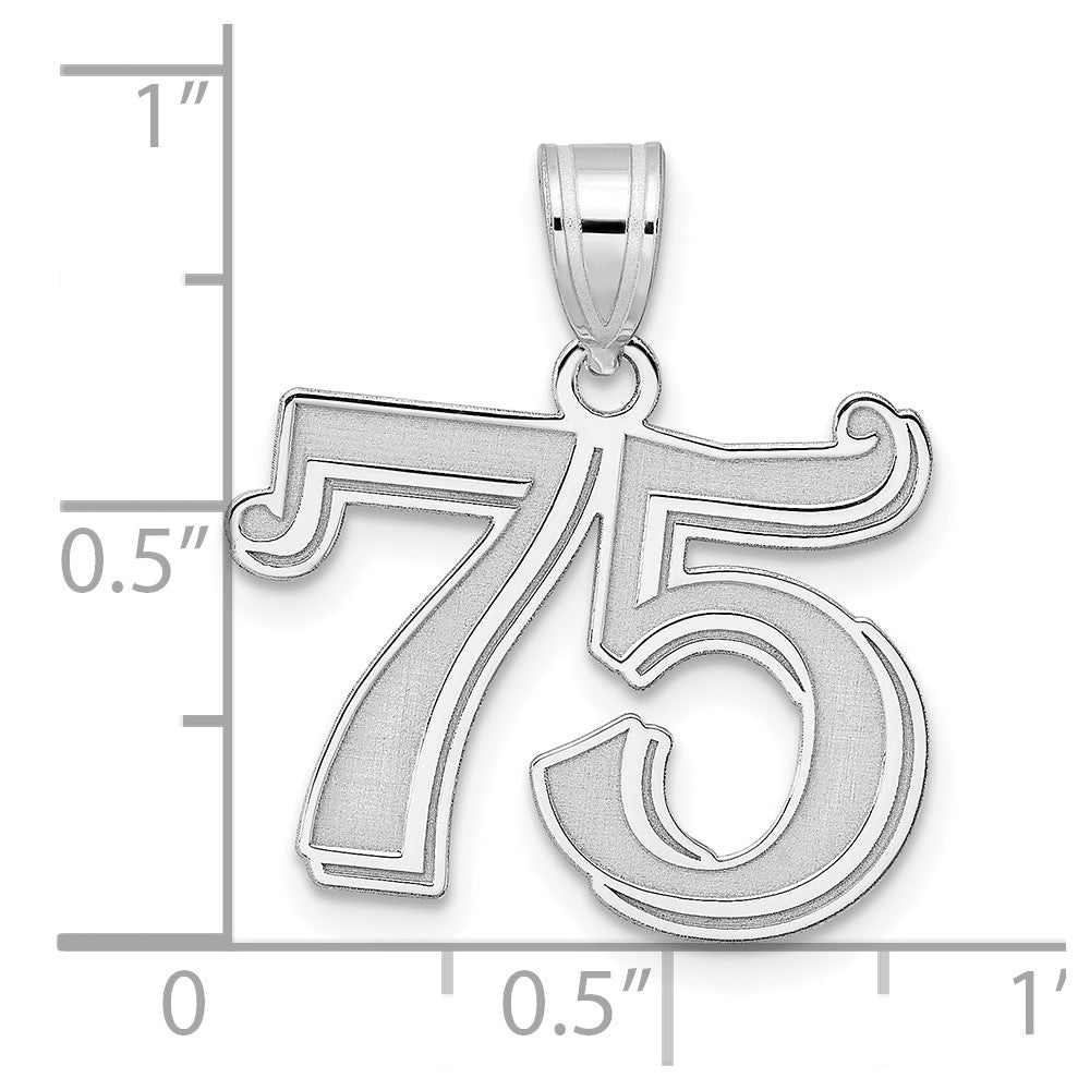 14K White Gold Polished Etched Number 75 Pendant
