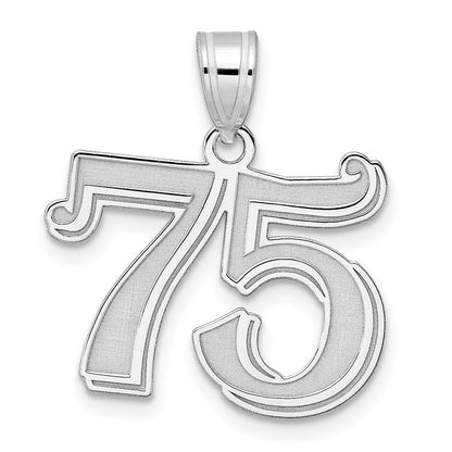 14K White Gold Polished Etched Number 75 Pendant