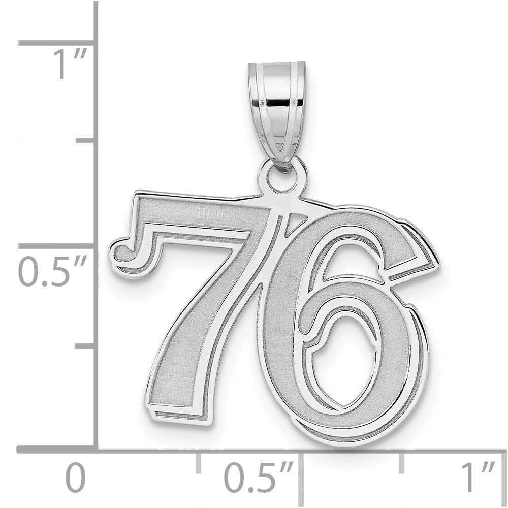 14K White Gold Polished Etched Number 76 Pendant