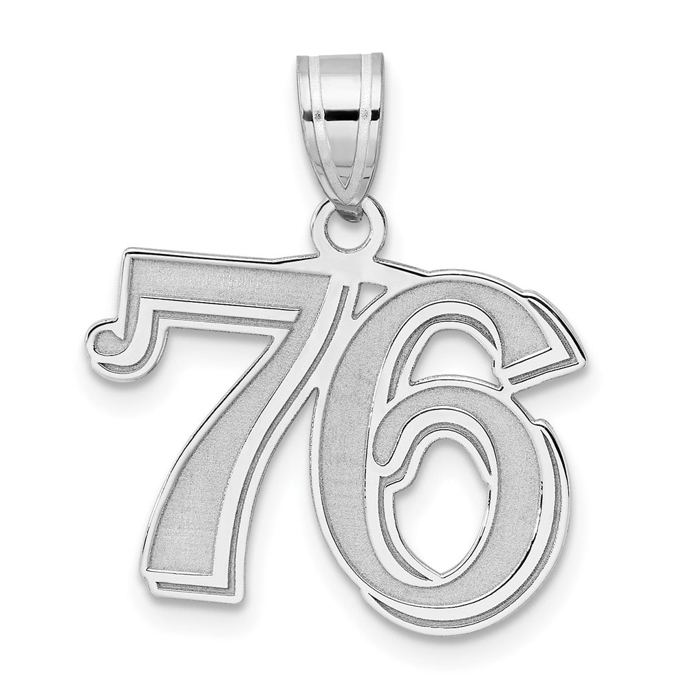 14K White Gold Polished Etched Number 76 Pendant