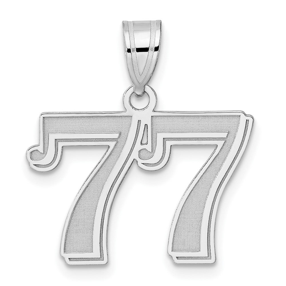 14K White Gold Polished Etched Number 77 Pendant