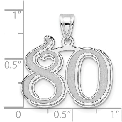 14K White Gold Polished Etched Number 80 Pendant