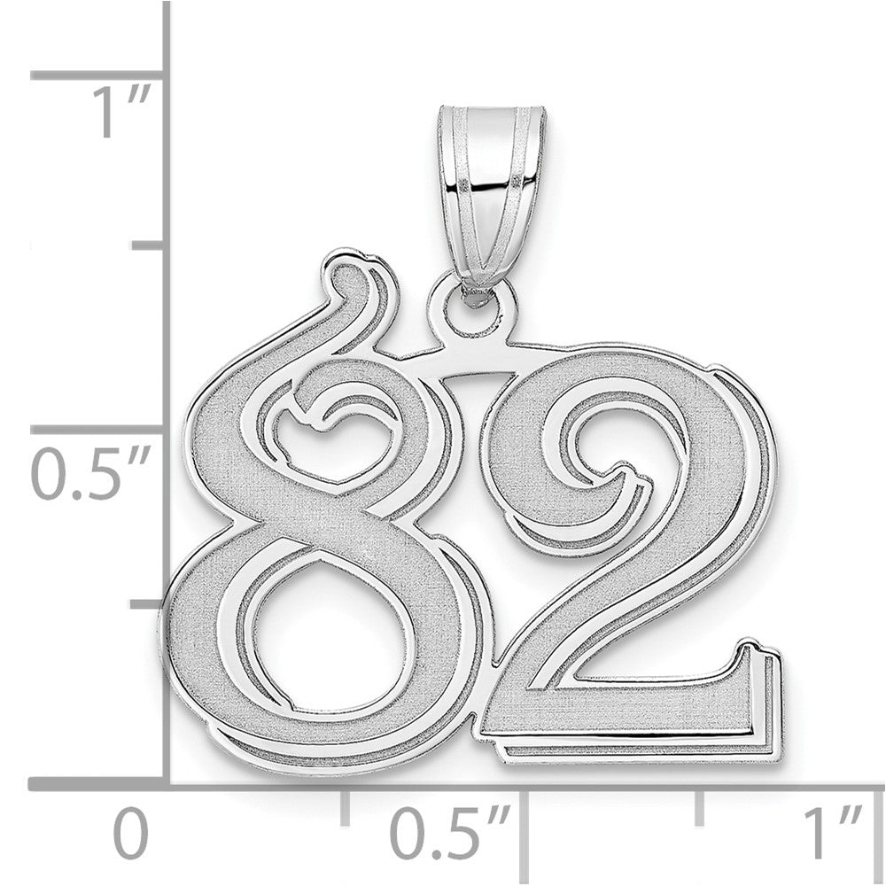 14K White Gold Polished Etched Number 82 Pendant