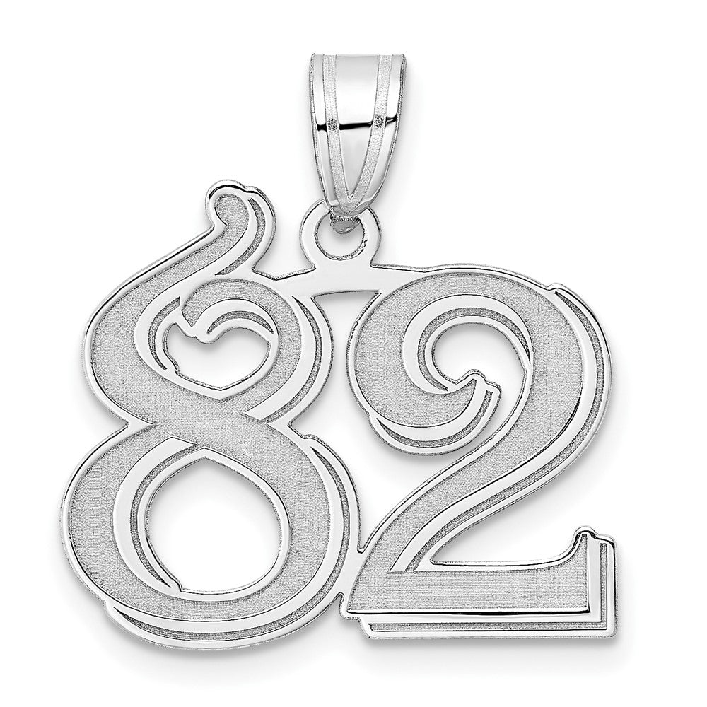 14K White Gold Polished Etched Number 82 Pendant