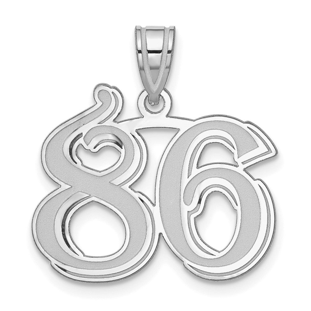 14K White Gold Polished Etched Number 86 Pendant