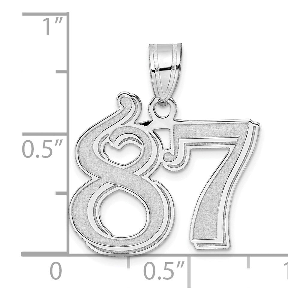 14K White Gold Polished Etched Number 87 Pendant
