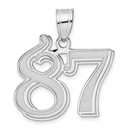 14K White Gold Polished Etched Number 87 Pendant