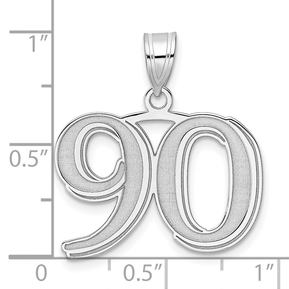 14K White Gold Polished Etched Number 90 Pendant