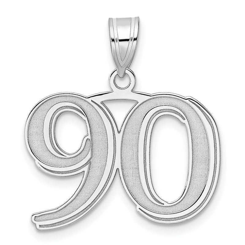 14K White Gold Polished Etched Number 90 Pendant