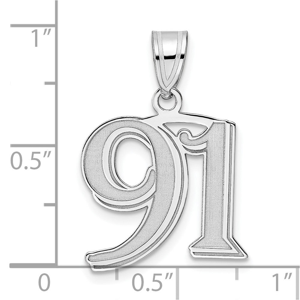 14K White Gold Polished Etched Number 91 Pendant