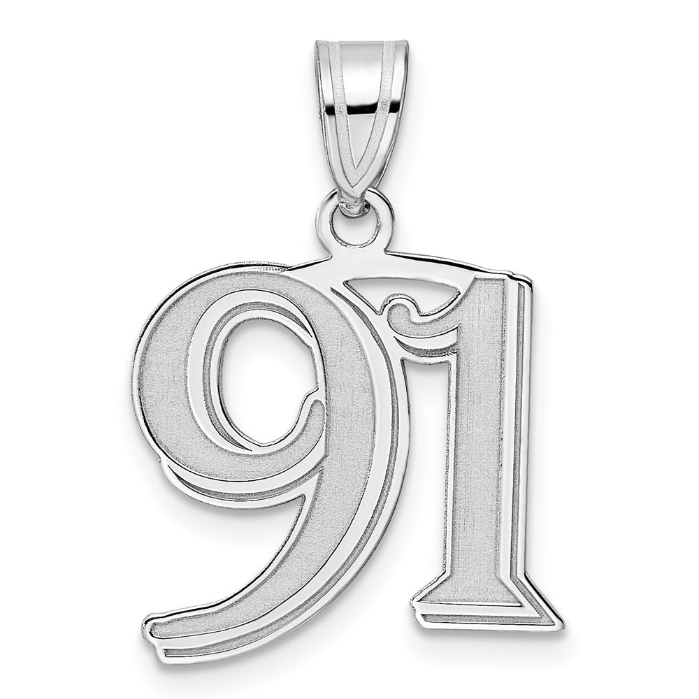 14K White Gold Polished Etched Number 91 Pendant