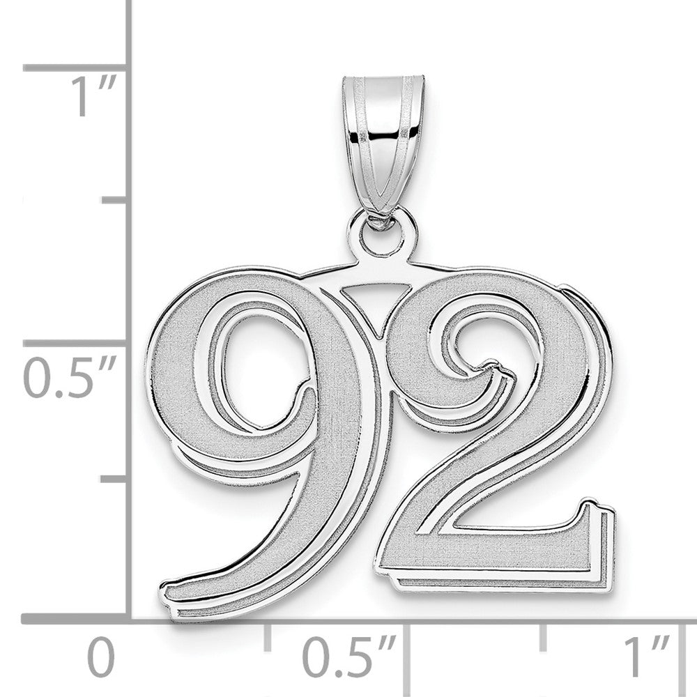14K White Gold Polished Etched Number 92 Pendant