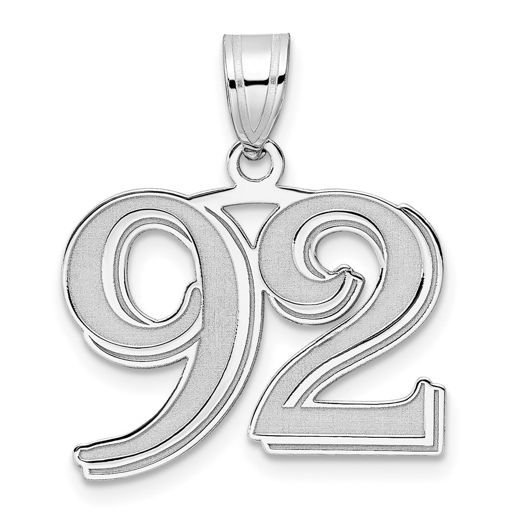 14K White Gold Polished Etched Number 92 Pendant