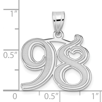 14K White Gold Polished Etched Number 98 Pendant