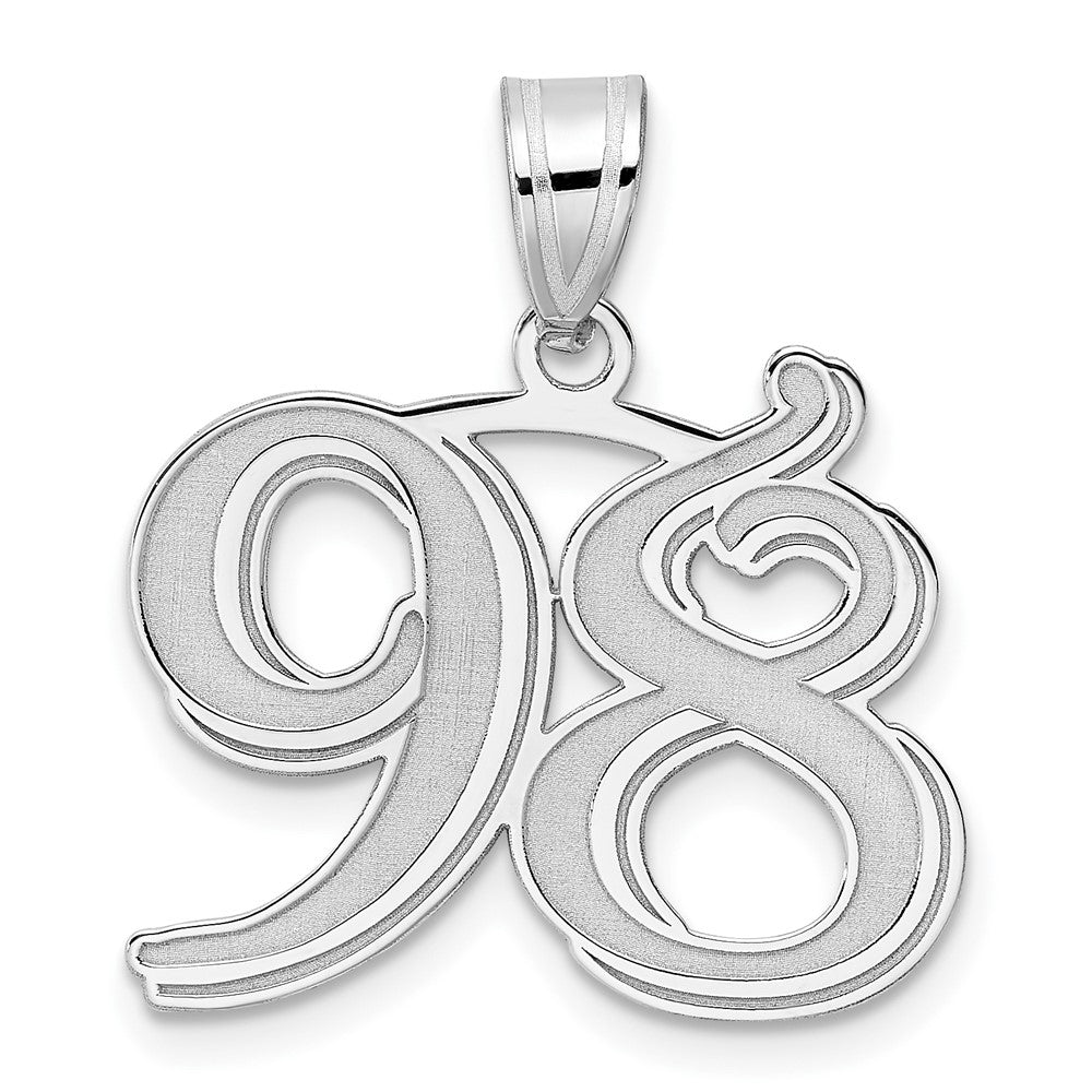 14K White Gold Polished Etched Number 98 Pendant