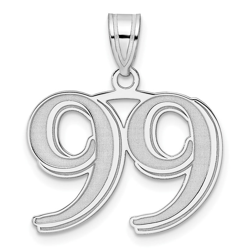 14K White Gold Polished Etched Number 99 Pendant