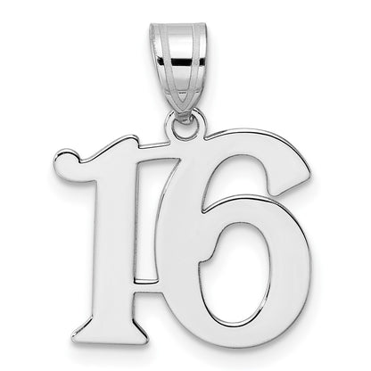14K White Gold Polished Number 16 Pendant