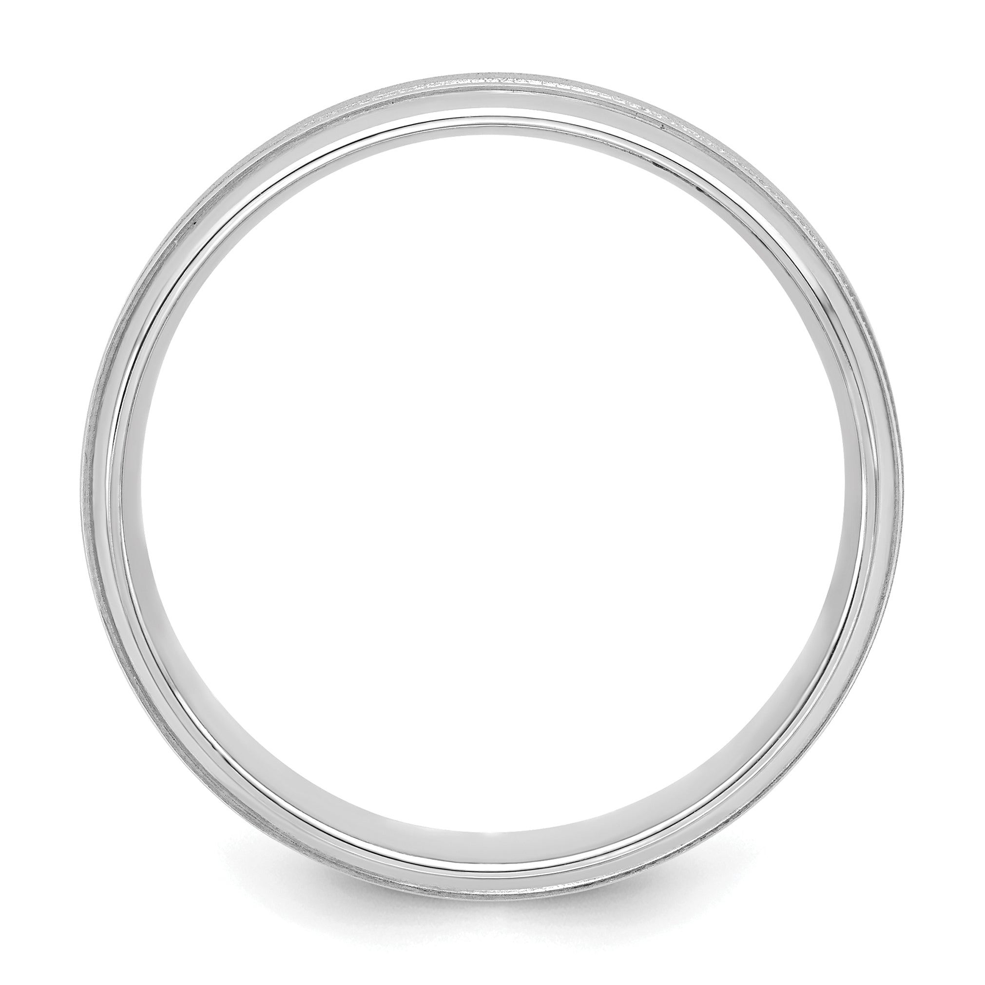 14K White Gold 6mm Lightweight Comfort Fit Brushed Satin/Polished Milgrain Grooved Edge Wedding Band