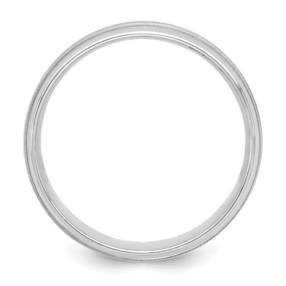 14K White Gold 6mm Lightweight Comfort Fit Brushed Satin/Polished Milgrain Grooved Edge Wedding Band