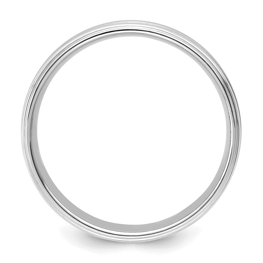 14K White Gold 6mm Lightweight Comfort Fit Brushed Satin/Polished Milgrain Grooved Edge Wedding Band
