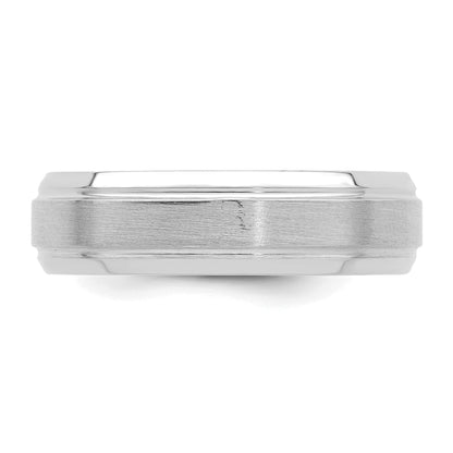 14K White Gold 6mm Heavyweight Comfort Fit Brushed Satin/Polished Line Edge Wedding Band