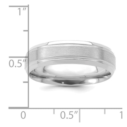 14K White Gold 6mm Lightweight Comfort Fit Brushed Satin/Polished Line Edge Wedding Band