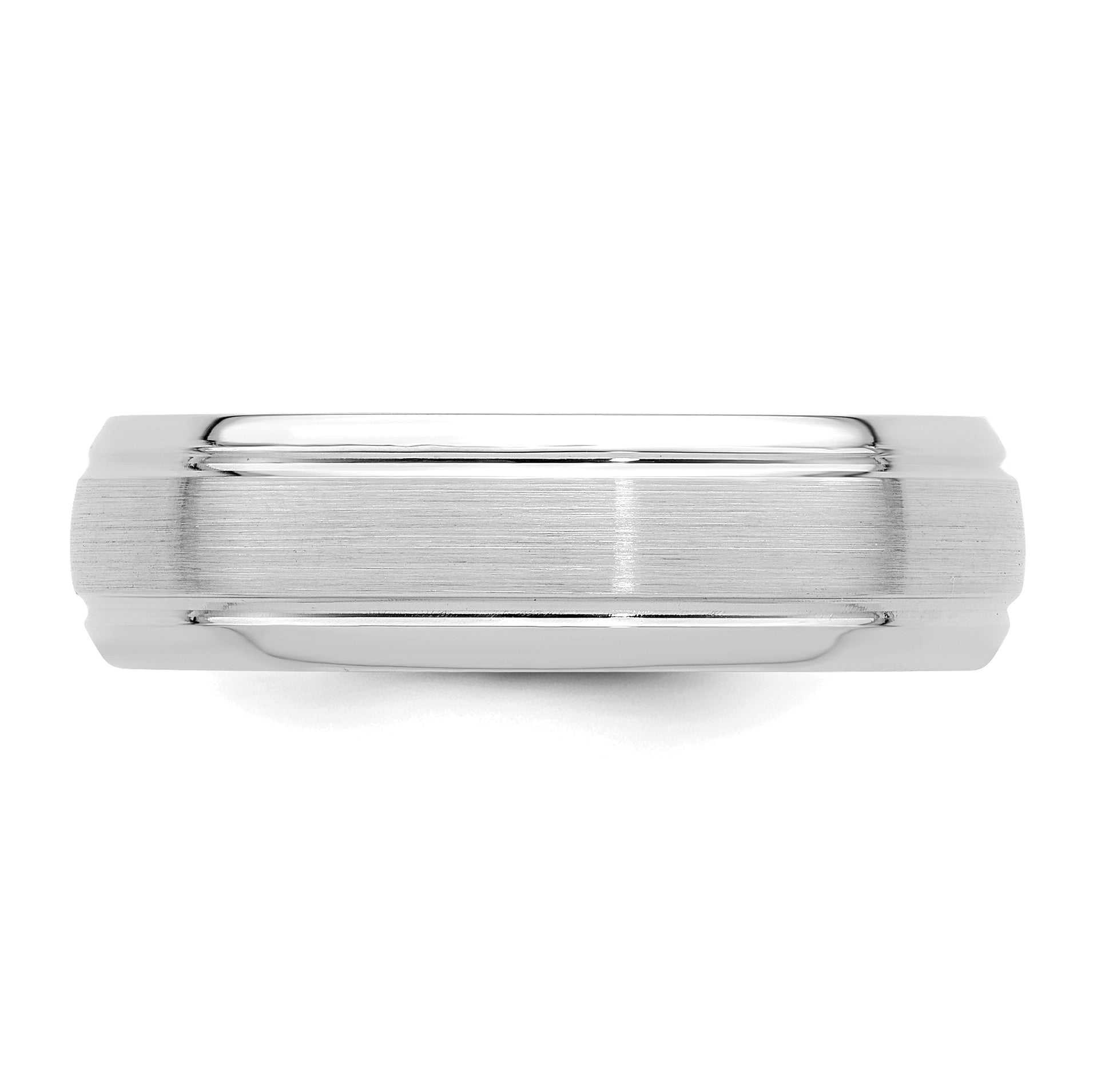 14K White Gold 6mm Standard Weight Comfort Fit Brushed Satin Line Edge Wedding Band